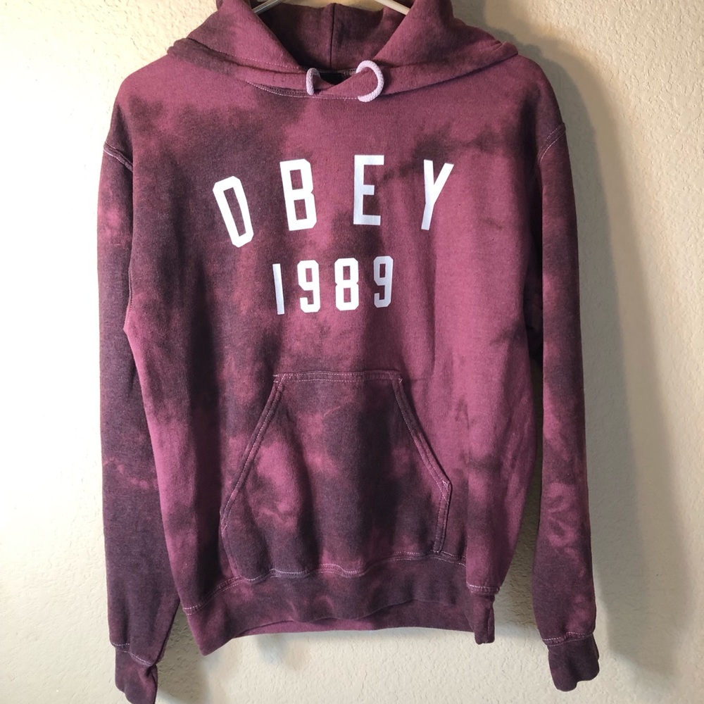Obey 1989 Maroon Tie-Dye Hoodie, Small, EUC,